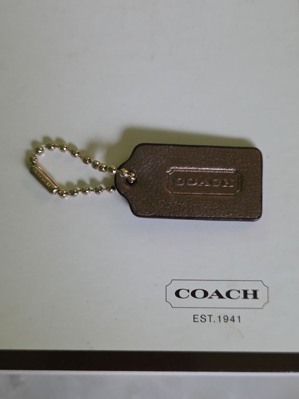 COACH Mini Metallic Brown Leather Hangtag W/ Gold Ball Chain